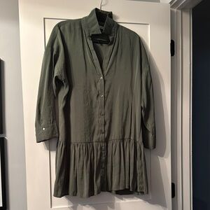 Olive Green Button-Down Tunic wear as a dress or with pants